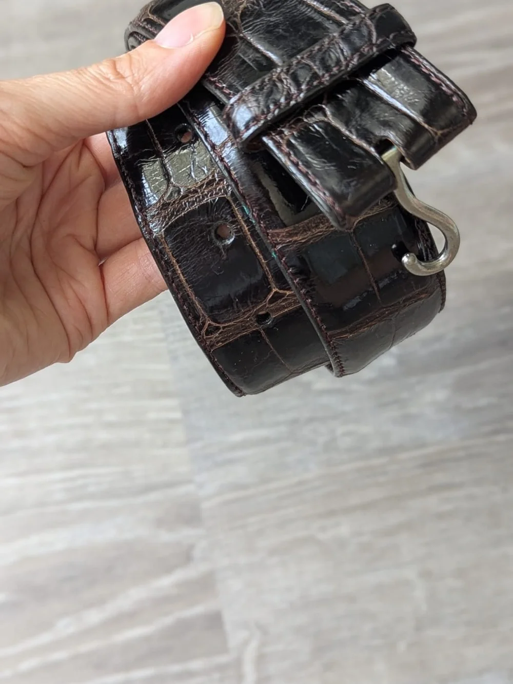 Alligator Leather Croc-Embossed Scott Mallory Belt in Dark Brown